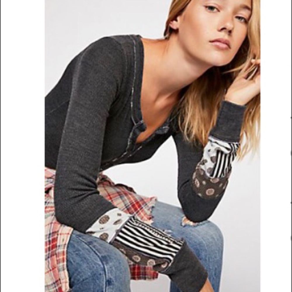 Free people Henley patchwork cuffs